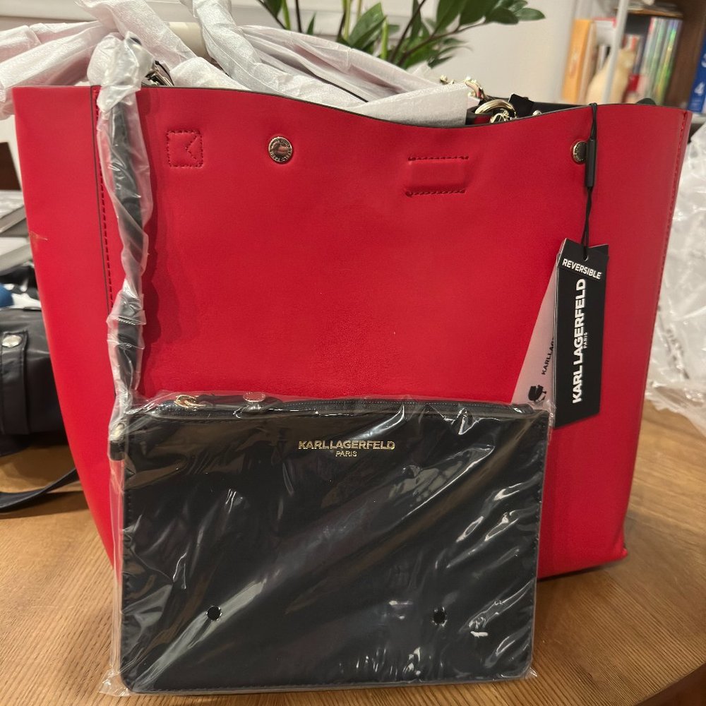 Karl Lagerfeld Reversible Adele Red Tote Bag w/removable Straps